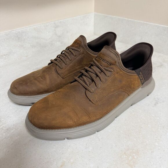 Skechers Hands Free Slip-Ins Garza Gervin Shoes Brown Leather Mens 11.5 EUR 45.5 - Picture 1 of 12
